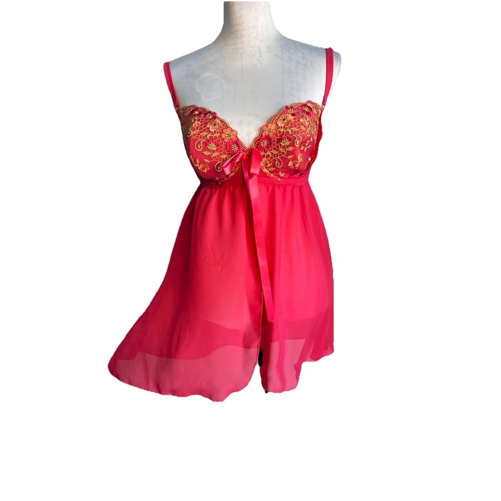 Cacique Women's‎ Pink Lace Trim Ribbon Accent Wired Bra Sheer Bodice Cami 14/16